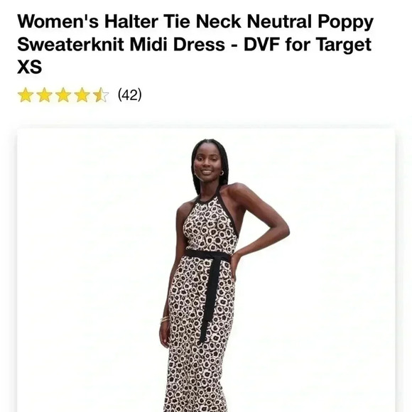 NWT Women's Halter Tie Neck Neutral Poppy Sweaterknit Midi Dress - DVF - Picture 7 of 9